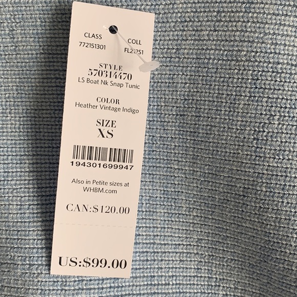 White House Black Market NWT Boat Neck Snap Tunic Sweater Heather Indigo Sz XS - Picture 6 of 7